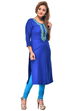 Blue Straight Cotton Kurta image number 2