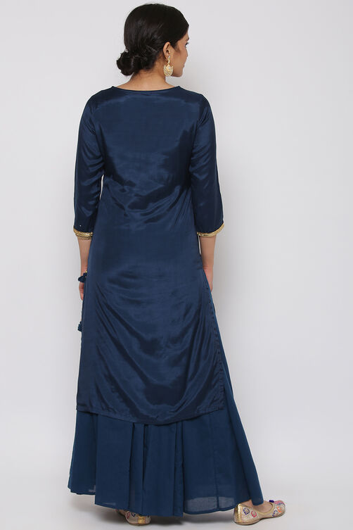 Petrol Blue Viscose Straight Suit Set image number 6