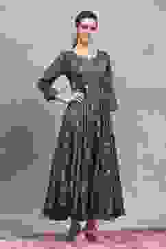 Blue Viscose Rayon Printed Flared Dress image number 4