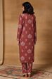 Red Polyester Straight Printed Suit Set image number 5