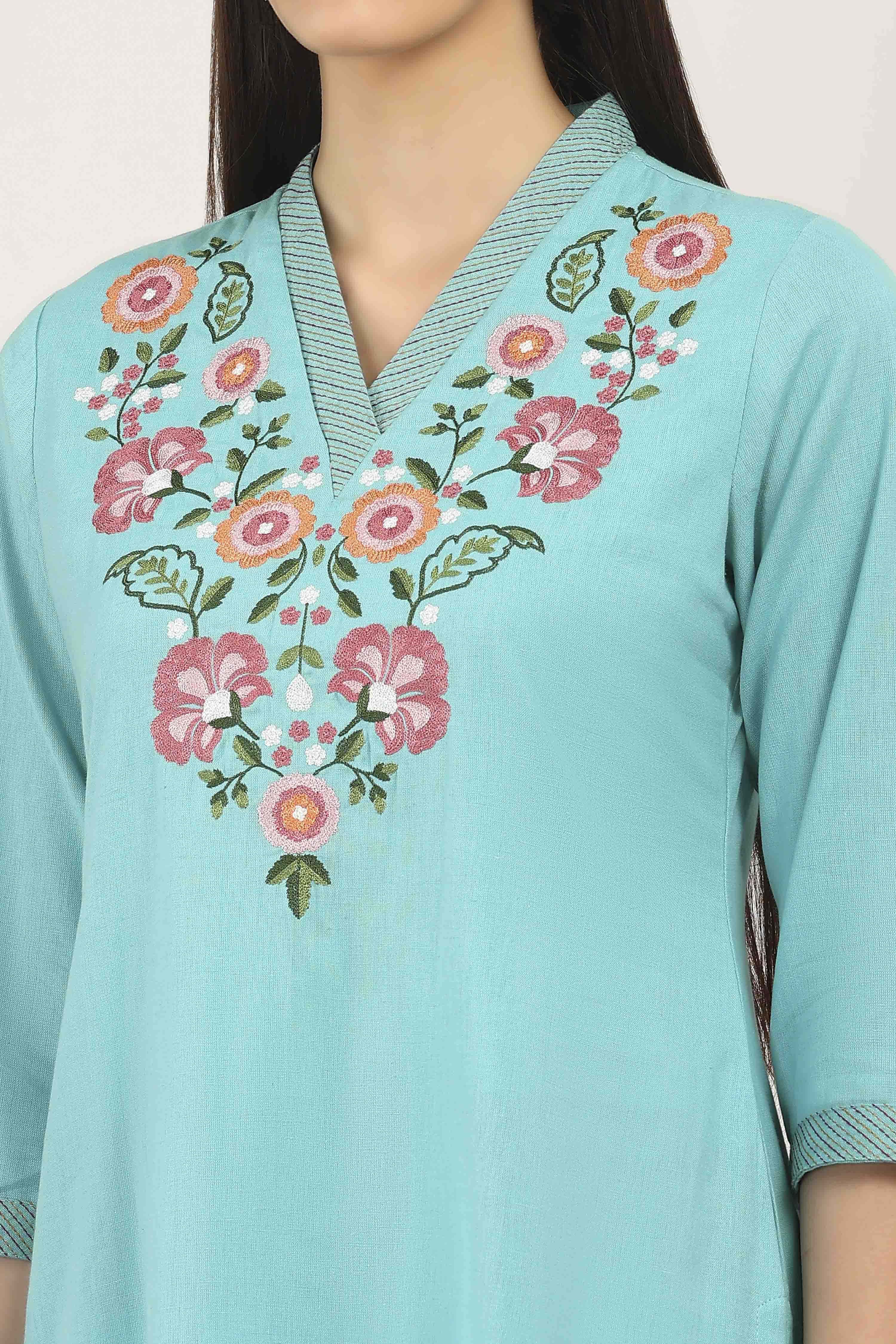 Green Cotton Blend Cotton Flex Kurta Pants Set image number 1