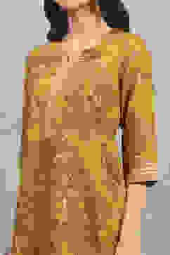 Yellow Viscose Blend Printed Straight Kurta image number 1
