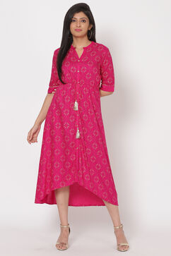 Pink Viscose And Rayon A Line Dress image number 0