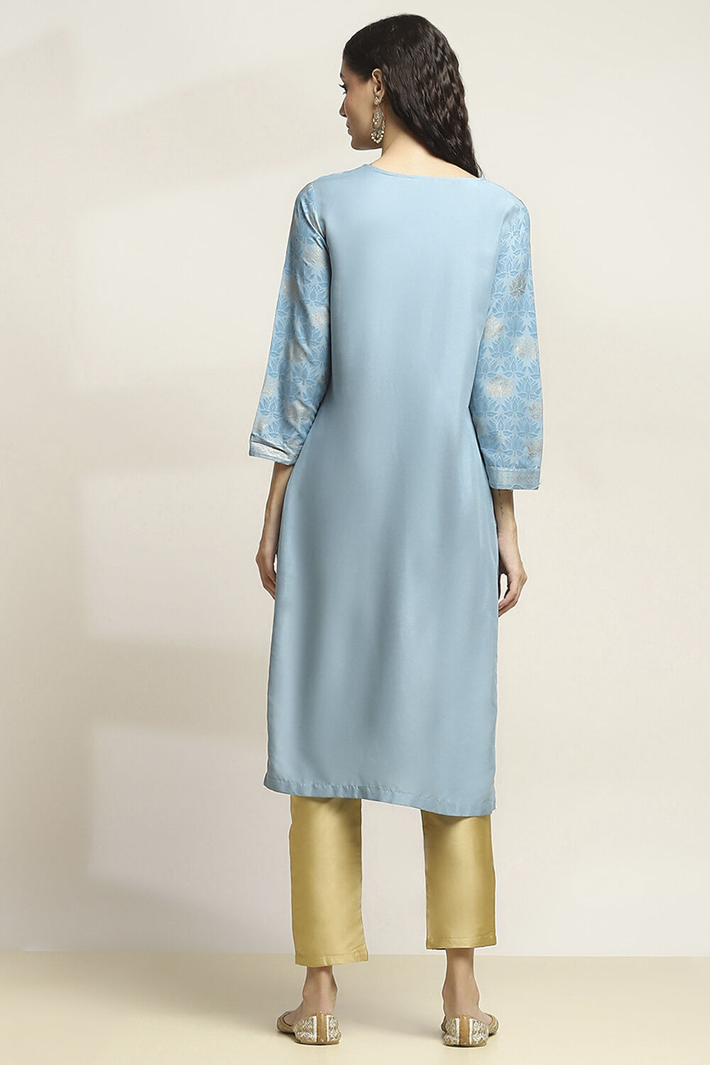 Blue Printed Straight Kurta image number 3