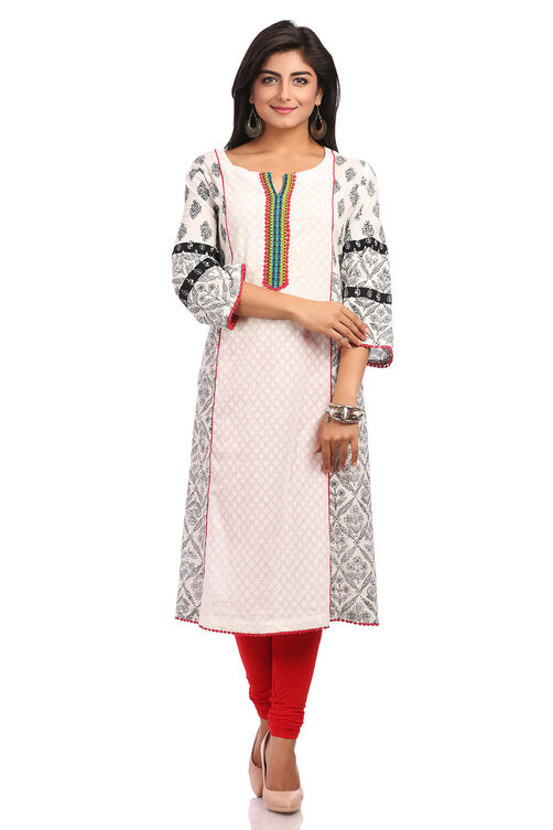 White Flared Cotton Kurta image number 0