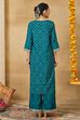 Teal Viscose Blend Straight Printed Suit Set image number 5