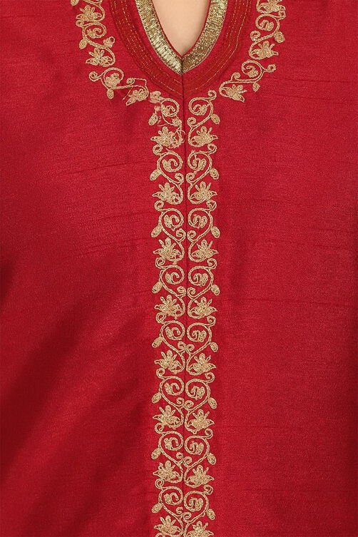 Maroon Straight Art Silk Kurta image number 4