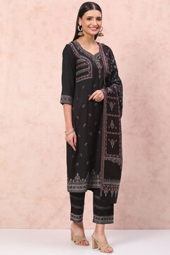Black Art Silk Straight Suit Set image number 5
