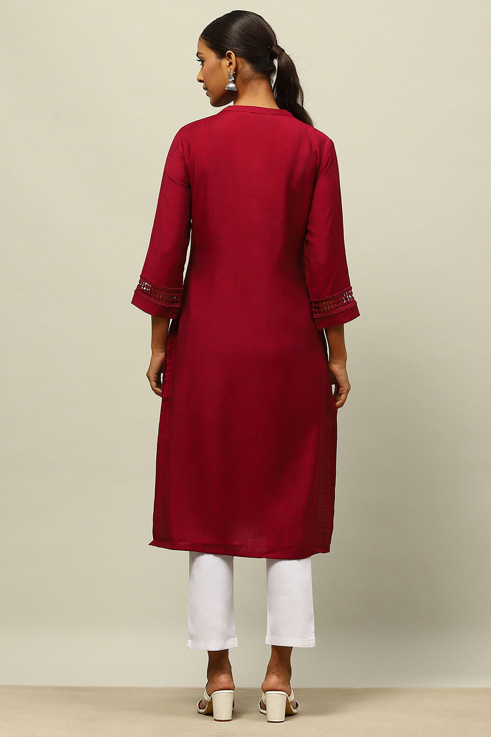 Pink Solid Straight Kurta image number 3