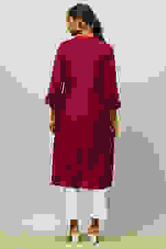 Pink Solid Straight Kurta image number 3