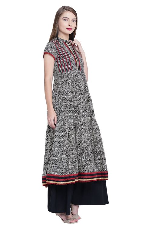 Rangriti Beige Kalidar Cotton Kurta image number 3