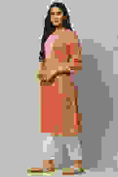 Red Poly Cotton Staight Kurta image number 2