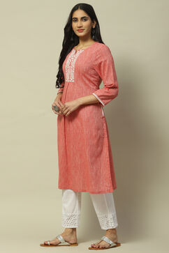 Red Poly Cotton Staight Kurta image number 2