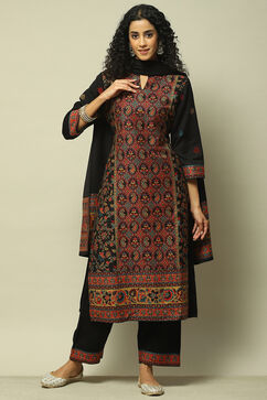 Black Poly Viscose Straight Printed Kurta Palazzo Suit Set image number 7