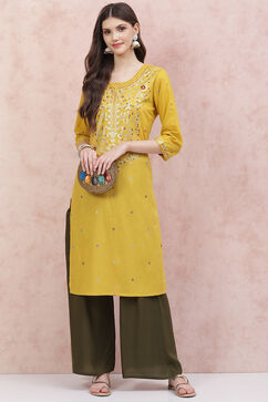 Mustard Straight Kurta image number 5