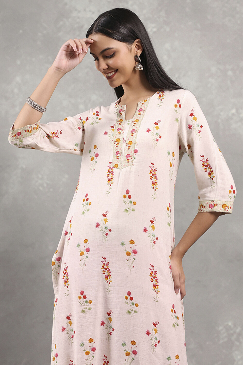 Off-White Printed Straight Kurta image number 1