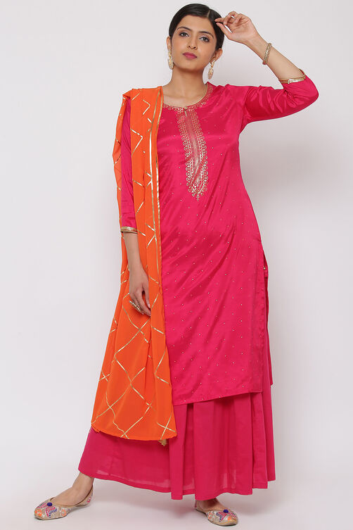 Pink Viscose Straight Suit Set image number 2