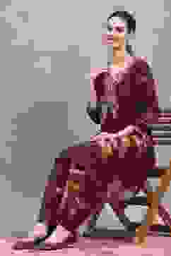 Blue Rust Viscose Blend Printed Kalidar Kurta Pants Set image number 0