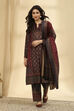 Maroon Polyester Printed Straight Suit Set image number 6