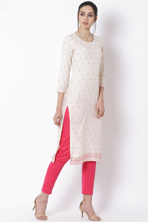 Off White Viscose Straight Kurta image number 3