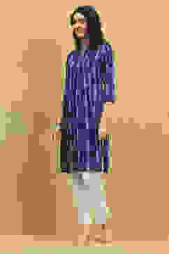 Indigo Printed Straight Kurta image number 2