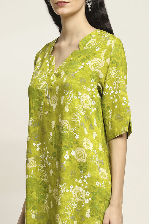 Blue Viscose Rayon Printed Straight Kurta image number 1