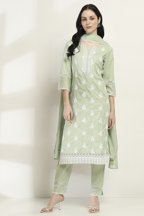 Lilac Cotton Embroidered Straight Suit Set image number 6