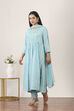Blue Viscose Polyester Straight Suit Set image number 3