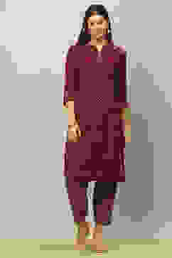 Maroon Viscose Blend Straight Printed Kurta Salwar Suit Set image number 7