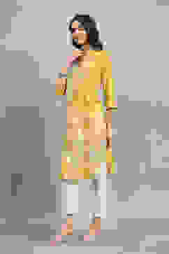 Yellow Viscose Rayon Printed Straight Kurta image number 2