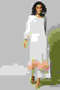 Off White LIVA Straight Printed Kurta image number 5