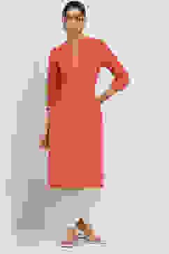 Coral Cotton Straight Kurta image number 5