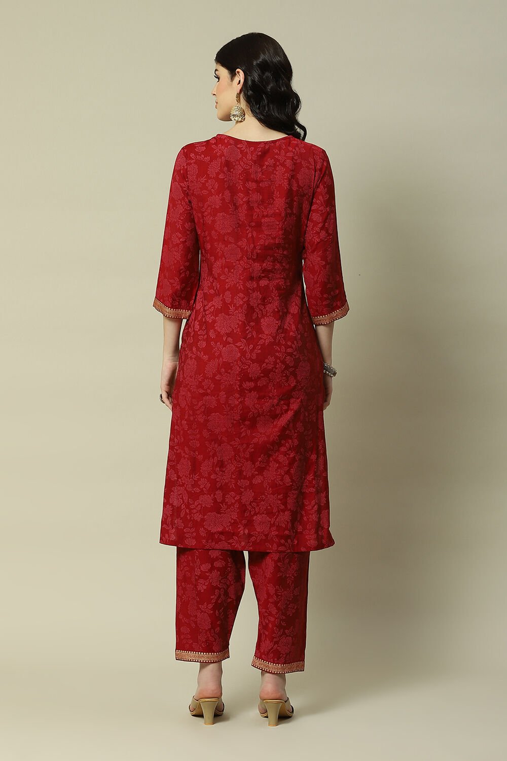 Pink LIVA Blend Straight Printed Kurta Palazzo Suit Set image number 4