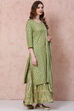 Olive Green Cotton Straight Suit Set image number 6