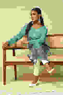 Green Acrylic Printed Straight Kurta image number 0