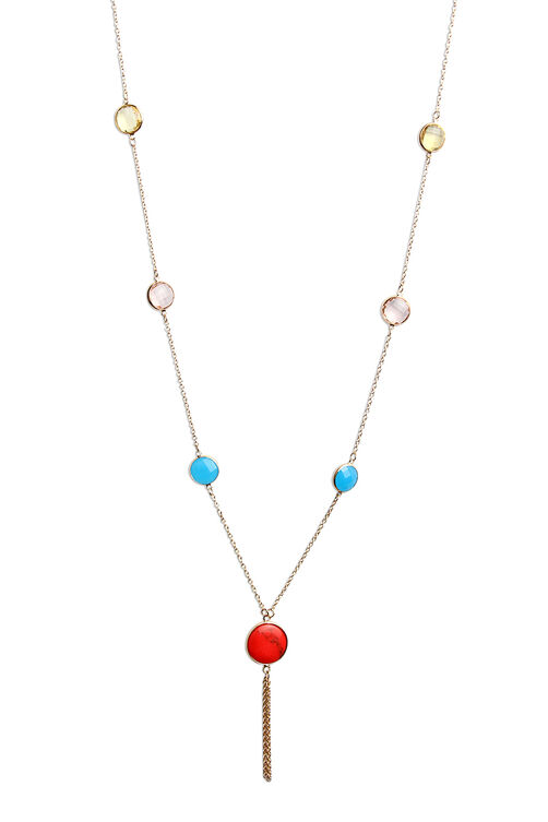 Multicolor Glass Faceted Beads With Tassel Necklace image number 2
