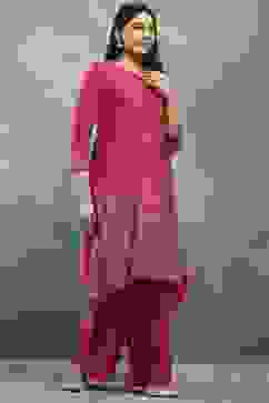 Purple Viscose Straight Kurta Pants Set image number 5