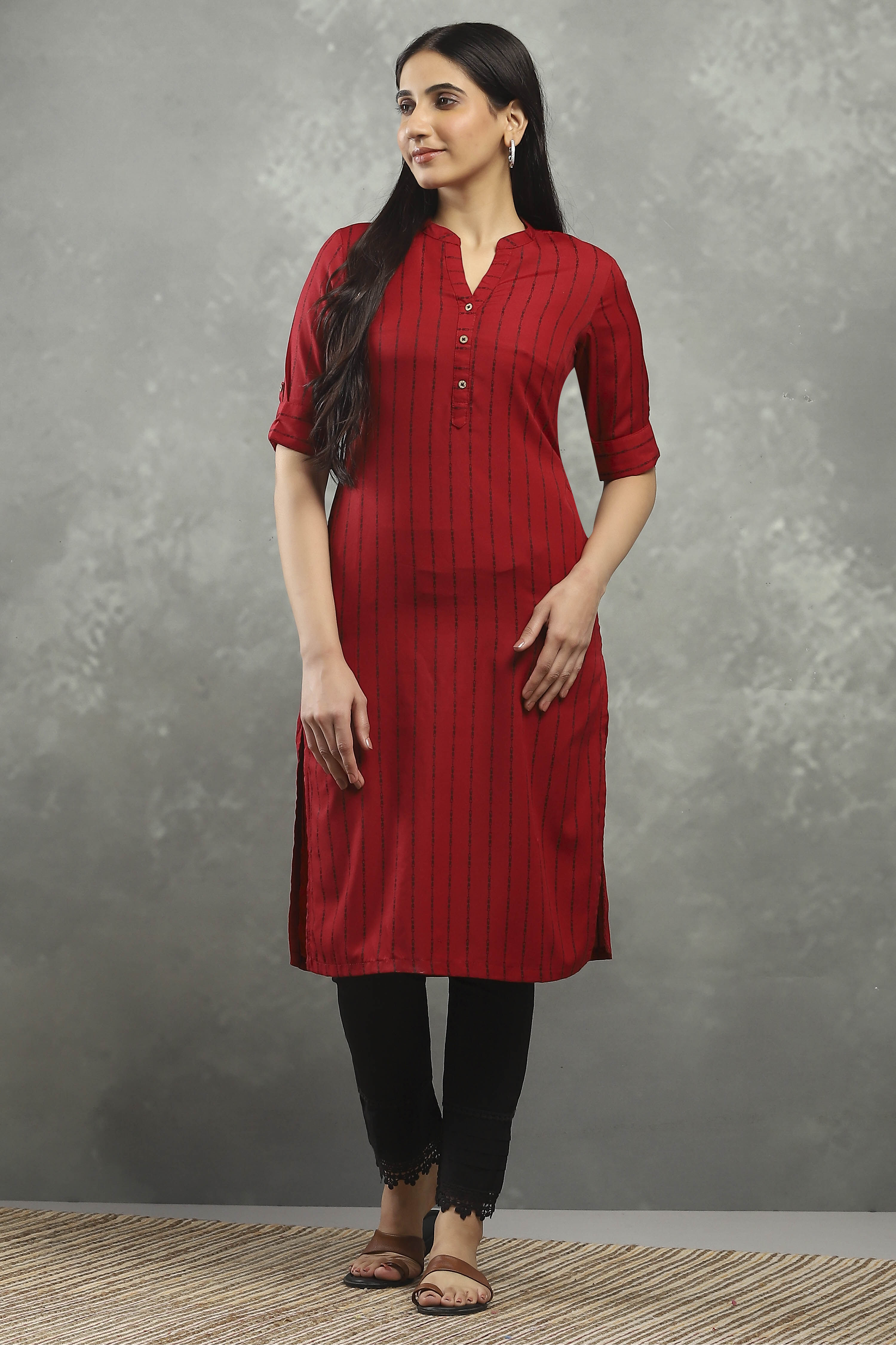 Maroon Viscose Straight Kurta Pants Set image number 6