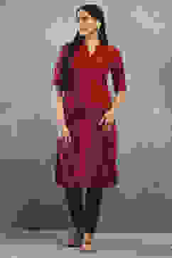 Maroon Viscose Straight Kurta Pants Set image number 6