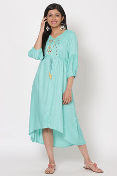 Turquoise Viscose A-Line Dress image number 0