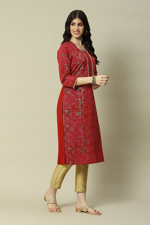 Blue LIVA Straight Printed Kurta image number 3