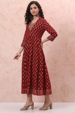 Red Art Silk Maxi Dress image number 6