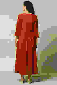 Rust LIVA Flared Printed Dress image number 3