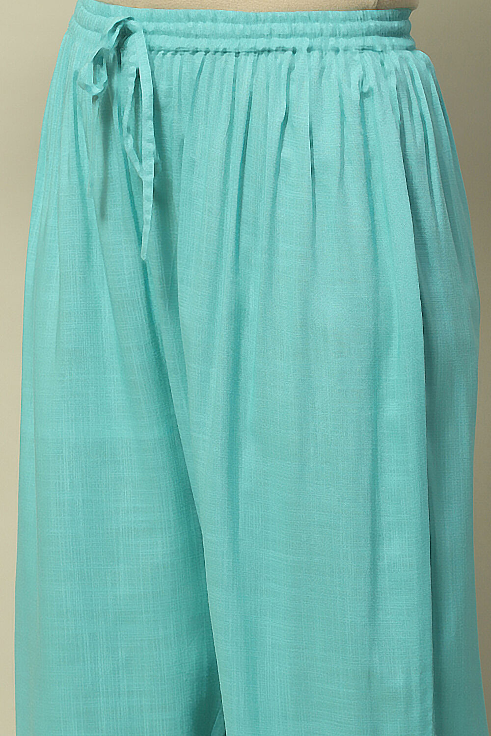 Sea Green Rayon Slub Straight Palazzo image number 1