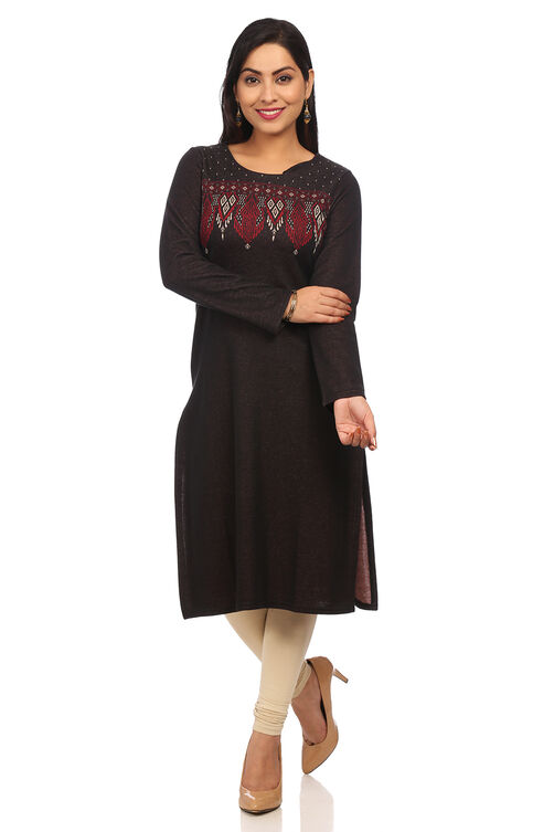 Mustard Poly Cotton Straight Kurta image number 0