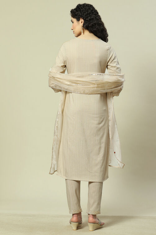 Beige Viscose Woven Straight Kurta Suit Set image number 4