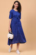 Royal Blue Cotton Flared Dress image number 5