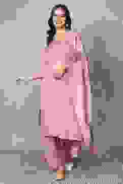 Pink Polyester Yarndyed Straight Suit Set image number 6