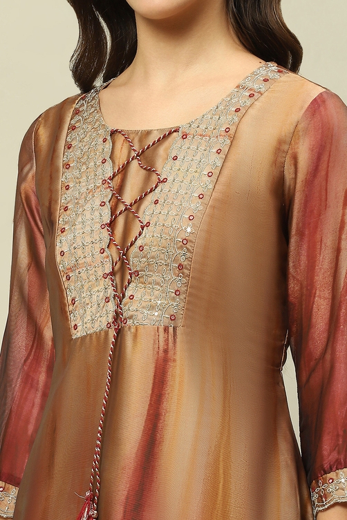 Gold Crepe Georgette Straight Printed Kurta Palazzo Suit Set image number 1