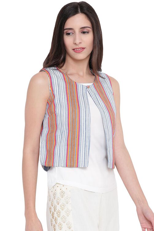 Ecru Cotton Reversible Koti Jacket image number 3